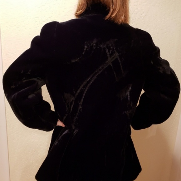 Vintage faux fur coat jacket black leather Medium - Picture 5 of 5